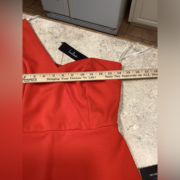 Lulus NWT Get Gorgeous Red one shoulder Faux-Wrap mini dress Medium - Picture 4 of 8